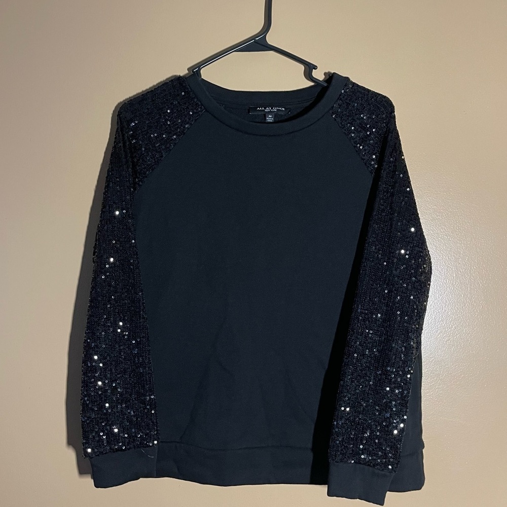 All at once Black Sequin Sleeve Sweatshirt size Medium